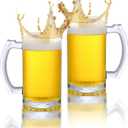 27 oz Freezer Beer Mugs, 2 Packs Lead-Free Heavy Beer Drinking Mugs, Clear Glass Mug with Handle, Christmas, Halloween, and Thanksgiving Gifts for Father, Colleague, and Husband