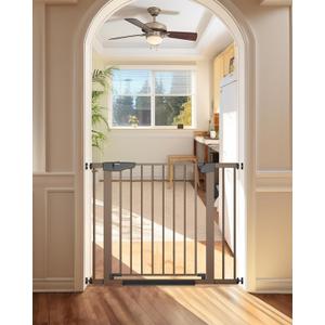 Cumbor 29.7-40.6" Baby Gate for Stairs, Mom's Choice Awards Winner-Dog Gate for Doorways, Pressure Mounted Auto-Close Pet Gates for Dogs Indoor, Safety Child Gate with Easy Walk Thru Door, Brown