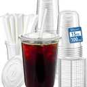 Homestockplus 15 oz Clear PET Plastic Cups with Lids and Straws - 100 Pack Leak-Proof Disposable Plastic Coffee Cups Iced Coffee Cups for Smoothies, Bubble Tea & To-Go Cold Drinks
