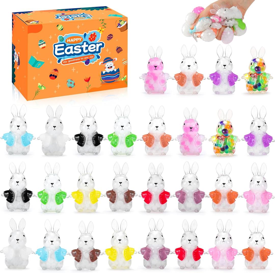 Easter Bunny Squishy Toys - Easter Basket Stuffers, Cute Bunny Fidget Toys for Kids & Adults, Sensory Stress Relief Party Favors for Egg Hunt Prizes, Classroom Gifts (28PCS)