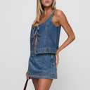 Womens Tie Front Sleeveless Denim Vest and Mini Jean Skirt Two Piece Sets Summer Trendy Going Out Outfits (Blue, XL)