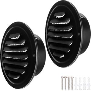 4 Inch Black Soffit Vent Cover,LouanXpert Stainless Steel Round Air Vent Cover Louvered Grille Wall Vent with Built-in Fine Mesh for Garage, Apartment, RV (100mm - 2PCS)