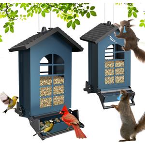 2025 Squirrel Proof Bird Feeder for Outdoors Hanging, 8LBS Metal Hanging Bird Feeder with Bilateral Weight-Activated Perches, Large Capacity Wild Bird Feeder - Squirrel Chewing ProofBlue