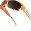 DEAFRAIN Polarized Sports Sunglasses for Men Women Driving Fishing Cycling Running UV Protection, Frame: Gloss Orange+white / Lens: Black