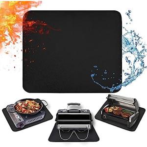 Amerbro 15 x 18 in Fireproof Grill Mats for Outdoor Tabletop Grill to Protect Your Grill Table - Heat Resistant Grill Table Mat - Waterproof & Oilproof BBQ Mat - Black (1mm)