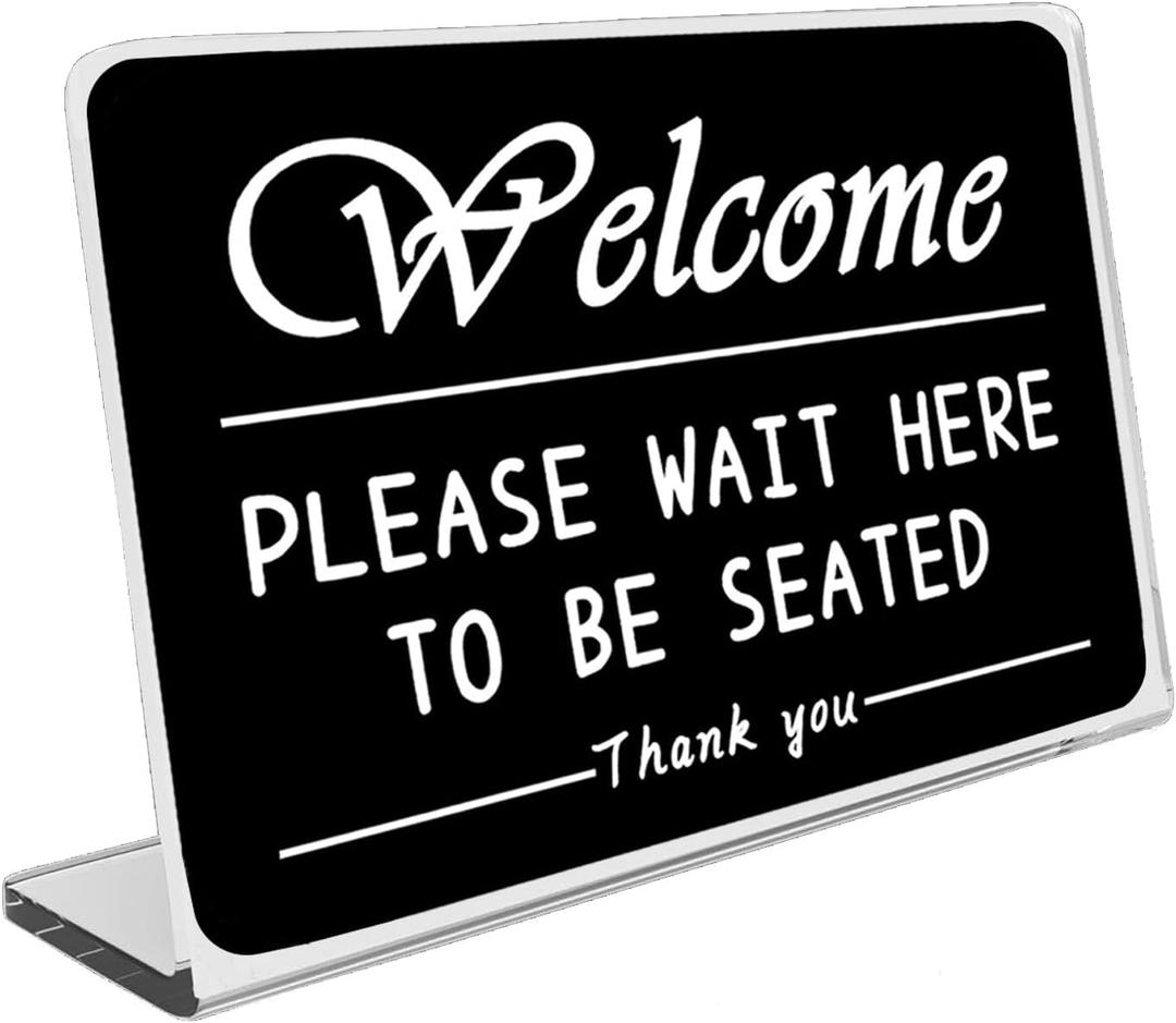Please Wait To Be Seated Sign, Please Wait Indicator with Stand Business Freestanding Counter Top Sign,Cafe Decor Display Hostess Stand,Lobby Waiting Hostess Diner Decorations Seating Seat Bar Gift 8 X 6 inches - Black