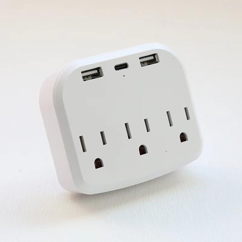 Cruise Power Strip Cruise Approved with 2 USB & 1 C,Flat Wall Plug，Cruise Ship Power Strip,Non Surge Protection Outlet Extender for Cruise Ship Must-Haves, Home, Office, White