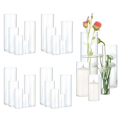 Fgail 60 Pack Clear Glass Vases for Centerpieces, Cylinder Vase Set, 4,6,8,10,12 Inch Tall Flower Vase for Home Decor, Flower Vase for Table Decorative & Hurricane Floating Candle Holders