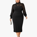 WDIRARA Women's Plus Size Mesh Bishop Long Sleeve Mock Neck Split Back Maxi Dress, X-Large 