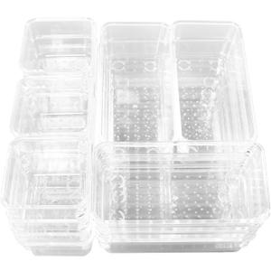 Modern-Depo 16 PCS Clear Drawer Organizer Set 5 Sizes Plastic Drawer Storage Bins Dividers Trays Dot Box for Makeup, Jewelry, Kitchen Utensils, Gadgets, Office