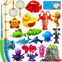 CozyBomB Magnetic Fishing Toys Game Set for Kids | Water Table Bathtub Kiddie Pool Party Pole Rod Net, Outdoor Plastic Floating Fish, Toddler Bath Color Ocean Sea Animals Birthday Gift Age 3-5 6 4-8
