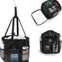 Mesh Shower Caddy Portable for College Dorm Room Essentials, Shower Tote Bag with Hanging Hook and Drawstring, Quick Dry Toiletry Bag with 6 Pockets for Bathroom, Swimming, Gym, Camping, Beach, Travel (Black)