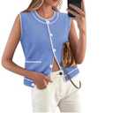 Yousify Women's Knit Tank Tops 2025 Summer Sleeveless Sweater Vest Round Neck Button Down Casual Cardigan with Pockets S