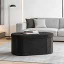 DUMOS Ottoman Bench End of Bed, 30 Inch Ottoman with Storage, Foot Rest Bench Stool with Cushion, Oval Round Folding Storage Chest for Bedroom, Living Room, Entryway, Dorm, Teddy Fabric, Black