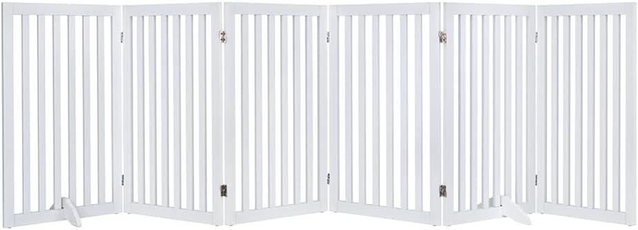 unipaws 120" Extra Wide Pet Gate, Free Standing Dog Gate for Doorways, Stairs, Foldable Gate & Room Divider, Wooden Puppy Playpen, Expandable Barrier for The House, Indoor Use (36" H, White)