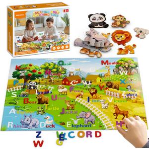 2 x Sorting Toys for Toddlers, Wiznobliss Animal Puzzles Learning A B C Alphabet Matching Toys for Toddlers, Montessori Fine Motor Sensory Animal Alphabet Puzzle for 3+ Year Old.