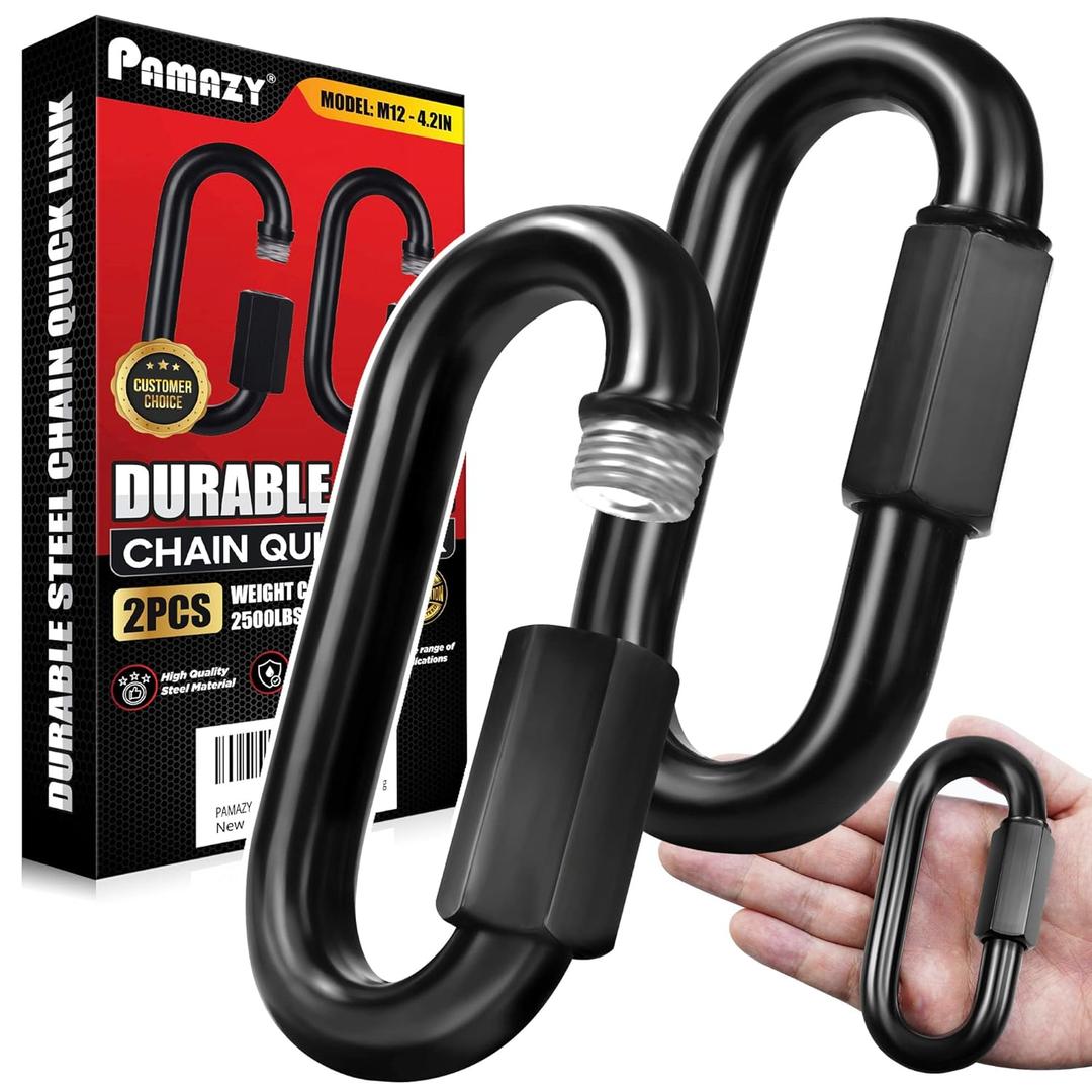 PAMAZY 2PCS 4.2 Heavy Duty Chain Quick Links, 2500 LBS Weight Capacity, Durable, Anti-Rust, High Strength Chain Connector, Carabiner for Big Chain Connecting, Hammock Hanging, Hiking, Camping