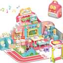 iPlay, iLearn Backpack Dollhouse Playset for Girls 3-5, Kids Pretend Play Doll House Set W/ Portable Backpack, Dolls, School Accessories, Birthday Gifts for 4 5 6 Year Olds Children Toddlers