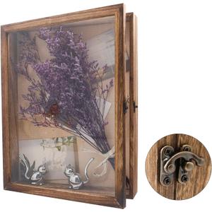 Shadow Box Frame 11x14, Wood Display Boxes with Linen Back - Large Shadow Box with Paulownia Wood and Real Glass Cover for Wall or Tabletop Display