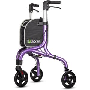 Planetwalk Premium 3 Wheel Rollator Walker for Seniors - Ultra Lightweight Foldable Walker for Elderly, Aluminum Three Wheel Mobility Aid, Dark Purple