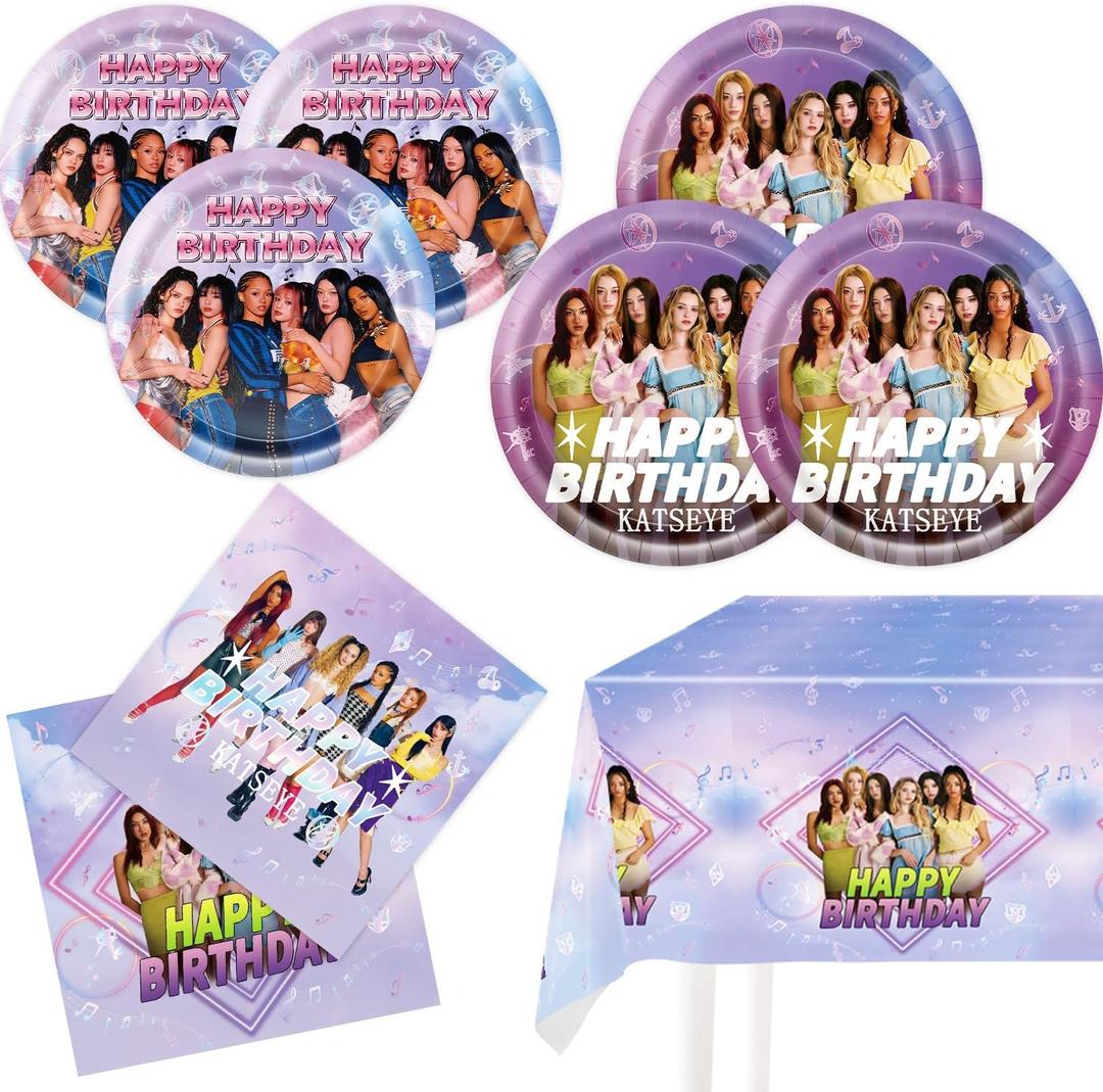KATSEYE Birthday Decorations, 20 Plates, 20 Napkins and 1 Tablecover for Girls Fans KATSEYE Party Supplies