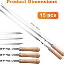 Idong 15 PCS Kabob Skewers 23.6" Large Size Flat Stainless Steel BBQ Skewers for Grilling Meat with Wood Handle, Reusable Metal Grilling Set for Koobideh Persian Shrimp Chicken Vegetable Kebab Fork