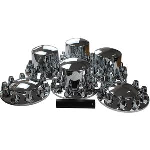 ABS Chrome Plastic Complete Axle Cover Kits with 33mm Thread-on Nut Covers for Semi Trucks in Sets (Standard), 33 Millimeters