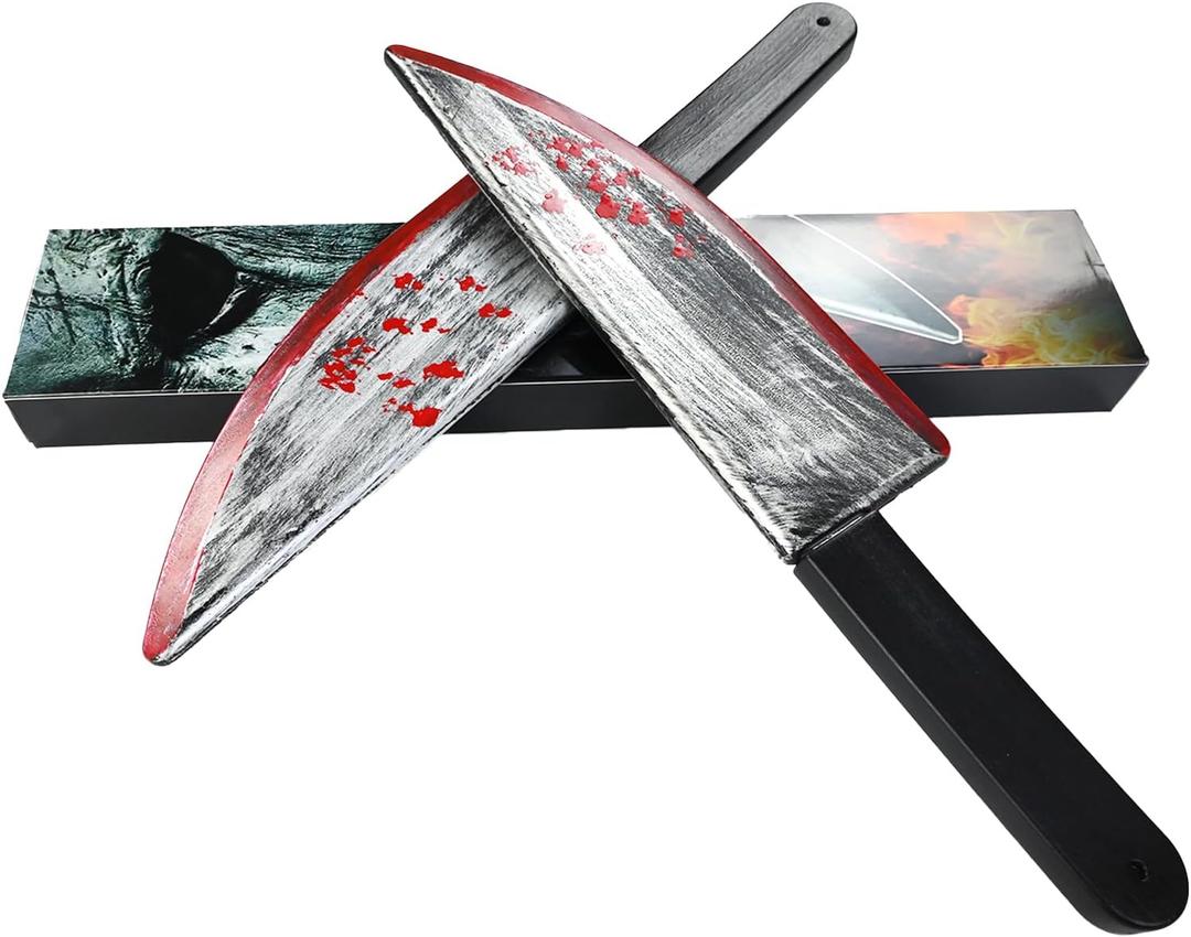 MyersCostume 2Pcs Halloween Knife Jumbo Plastic Bloody Butcher Knife Halloween Butcher Prop Metallic