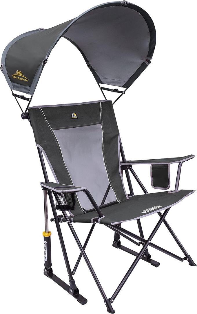GCI Outdoor Sunshade Rocker Outdoor Rocking Chair With Canopy (Grey)