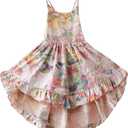 Vintage Floral Girls Dress Summer Casual Cotton Baby Dress (5T)