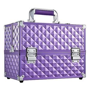 Frenessa Makeup Train Case 12 Inch Portable Cosmetic Case - 6 Tier Professional Makeup Storage Box Organiser Box Make Up Carrier with Lockable Keys Travel Case for Women and Girls - Purple