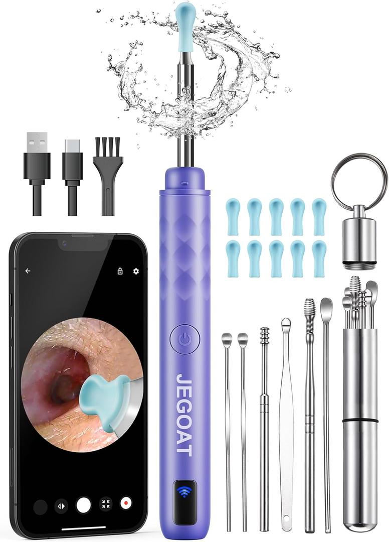 Ear Wax Removal, Ear Wax Removal Tool Camera with 1296P HD Camera and 6 LED Lights, Ear Cleaner with 10 Ear Pick, Upgraded Ear Wax Removal Kit for iOS and Android, Purple (Lavender)