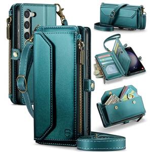Strapurs Crossbody Wallet Case Compatible with Samsung Galaxy S23 Plus RFID Blocking Card Holder Soft PU Leather Magnetic Snap Strap Zipper Pocket Phone Case Fit for Galaxy S23+/ S23 Plus - Blue Green