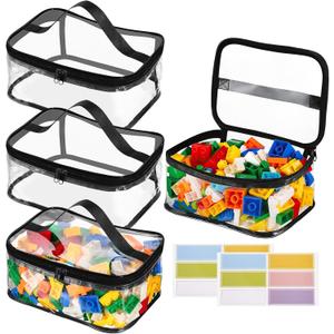 4 Packs Clear Toy Storage Bags, PVC Waterproof Toy Organizer with Zip Reusable Bags for Building Blocks, Board Game, Puzzles, Kids Books, Stationery