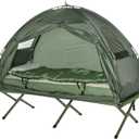 Outsunny Multifunctional Folding Camping Cots for Adults, Elevated Tent with Sleeping Bag, Thick Air Mattress Pad, Portable Single Sleeping Cot Camping Bed