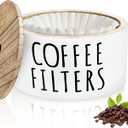 KAYIN Coffee Filter Holder, 78oz Wooden Container with Bamboo Lid, Round Organizer for Filter, Coffee Bar Decor Accessories, 6.3"  6.3"  3.54", White