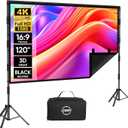Outdoor Projector Screen with Stand: LEORFI 120 inch Black Backing Projection Screen Indoor - Upgraded Movie Screen 16:9 4K HD - Wrinkle-Free Lightweight Movie Screen with Carry Bag for Backyard Night