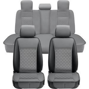 Elantrip Car Seat Cover Full Set Leather Car Seat Protector Universal fit for Most Cars SUVs and Trucks Water Proof Front and Rear Seat Protector Gray