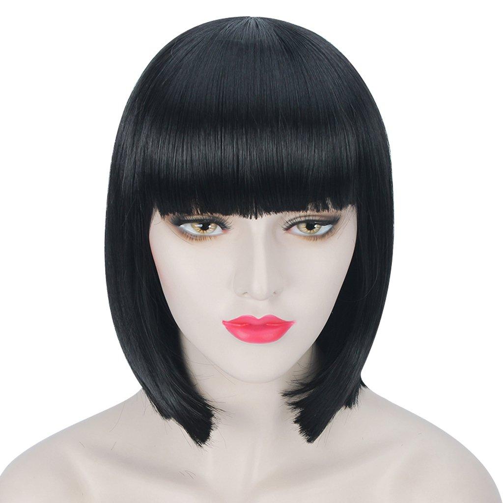 14 inches Halloween Party Short Straight Black Bob Hair Wigs