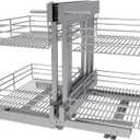 Blind Corner Cabinet Pull Out 2 Tier, Left & Right Blind Corner Cabinet Organizer for 20" W, Cabinet Pull Out 4 Shelves, Chrome, Slide Out Drawers for Kitchen or Bathroom Cabinets, Silver