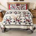Star Patchwork Quilt Set Cal King Size Country Comforter 100% Cotton Reversible Breathable Geometric Quilted Bedspread with 2 Pillow Shams +1 Throw Pillow Cover
