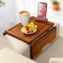 Couch Arm Table Tray with Phone & Tablet Holder  Acacia | Premium Clip-On Sofa Arm Tray for Snacks, Drinks, Remotes, and More  Perfect Sofa Side Table for Living Room Comfort