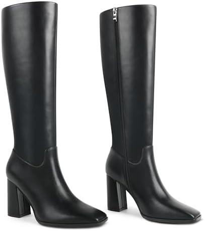 Zzheels Women's Knee High Boots Square Toe Chunky Knee Heeled Boots Long Boots for Women, Size 6.5