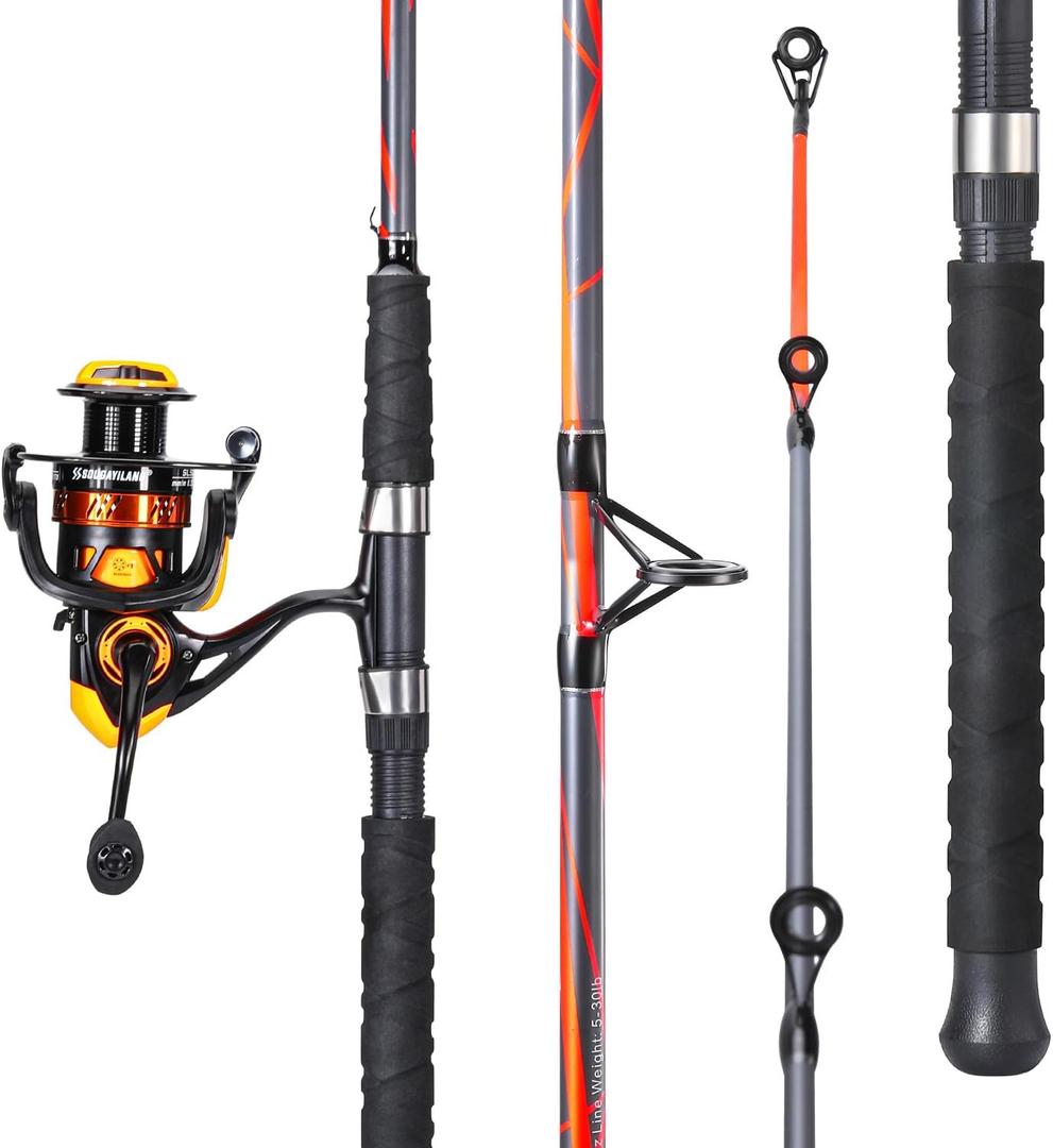 Sougayilang Progressive Glass Fishing Rods Combo with Spinning Reel Strong 100% Phenolic Glass Blanks 2Pcs Pole-7'0" with 4000 Size Reel