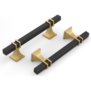 Haliwu 25 Pack 4 Inch Black and Gold Cabinet Pulls Matte Black Drawer Handles Square 2 Tone Hardware for Kitchen Cupboard