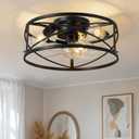 KDG 15.8 Retro Low Profile LED Ceiling Fans with Light, Reversible Ceiling Fans Flush Mount with Remote and 6 Speeds, E26 Base Buld for Bedroom, Dinning Room, Kids Room, Kitchen