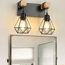 2-Light Vanity Light for Bathroom, Farmhouse Wood Vanity Light Fixtures Over Mirror, Metal Lampshade for Bathroom, Hallway, Living Room
