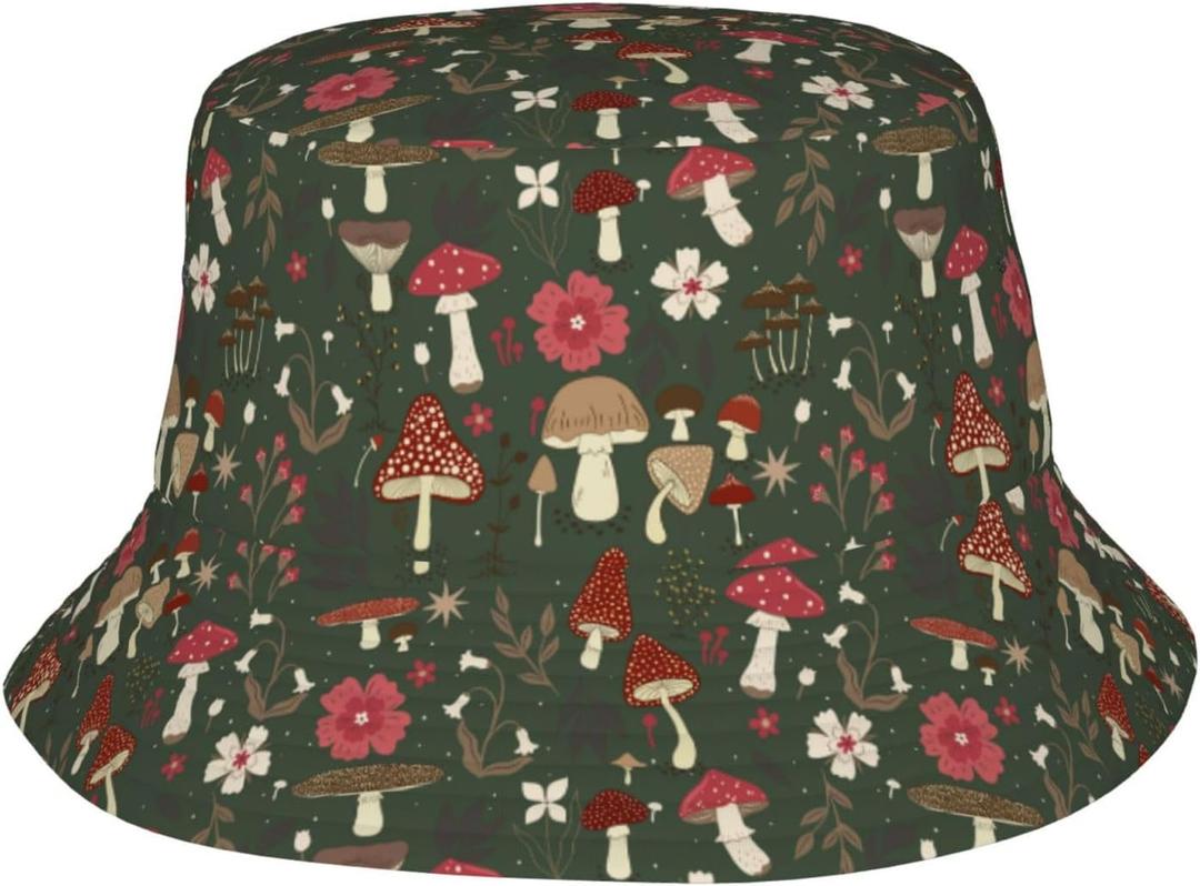 Chic Wildflowers Bucket Hat Summer Packable Fisherman Cap Beach Travel Sun Hat for Unisex Men Women (Green)