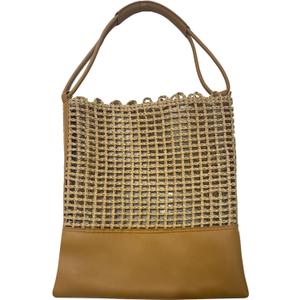 Woven Straw Tote Bag for Women, Large Capacity Beach Handbag with Leather Trim, Stylish Summer Shoulder Bag