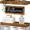 QEEIG Bathroom Shelves Over Toilet - Paper Storage Wall Mounted Farmhouse Decor Decorations Aesthetic Décor Sign Small Floating Shelf 2+1 Set 16 inch, Rustic Brown (020BN)